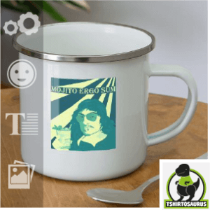 Mug apéro, illustration humour mojito ergo sum et portrait de Descartes.