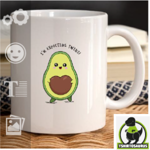 Mug avocat à personnaliser soi-même : avocat qui attend des jumeaux, avec un noyau en forme de cœur.