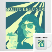 Mug personnalisé apéro, design humoristique, Descadtes qui boit un mojito. Mojito ergo sum.