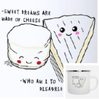 Mug à personnaliser, mug émaillé rigolo avec fromages et citation détournée, sweet dreams are made of cheese.