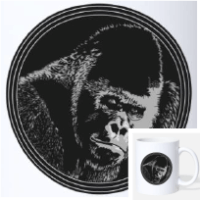 Mug personnalisé blanc avec une tête de gorille élégant et majestueux.