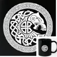 Mug personnalisable avec le loup nordique Fenrir, mug noir céramique.
