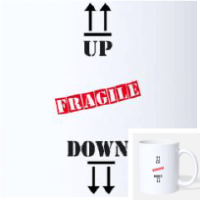 Personnaliser un mug up down fragile stylé avec fausse signalisation déménagement ou carton.