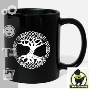 Mug noir céramique et arbre de vie Viking à personnaliser soi-même.