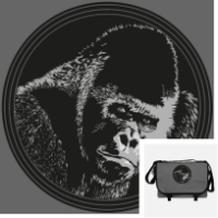Sac animal stylé, sac gorille personnalisable avec un beau visage de grand singe, sac bandoulière gris et noir.