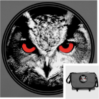 Sac hibou personnalisable, tête de hibou dans un cercle sur sac bandoulière à personnaliser soi-même.