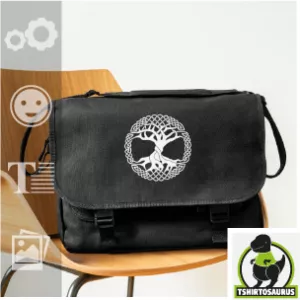 Sac arbre de vie viking à personnaliser avec Spreadshirt : Yggdrasil, arbre majestueux de la mythologie nordique, dans un nœud viking élégant. Sac bandoulière Spreadshirt.