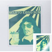 Sticker personnalisé apéro et mojito, Descartes buvant un verre, mojito ergo sum.