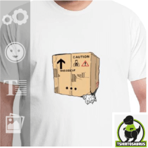 Tee-shirt rigolo Chat de Schrödinger dans sa boîte.