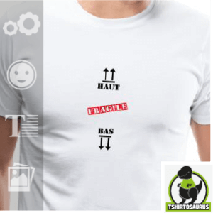 T-shirt haut bas fragile,  motif humoristique à personnaliser et imprimer en ligne.