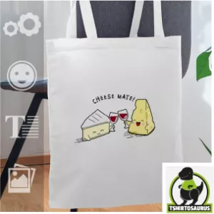 Tote bag apéro et fromage qui trinquent avec un ballon de vin rouge, motif rigolo à personnaliser et imprimer en ligne. Boutique Spreadshirt.