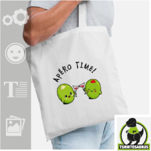 Tote bag apéro time humoristique avec des olives qui boivent un coup et trinquent.