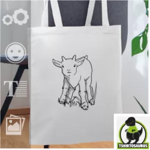 Tote bag chèvre à personnaliser, chèvre mignonne ou chevreau, debout dans de l'herbe stylisée. Boutique Spreadshirt.