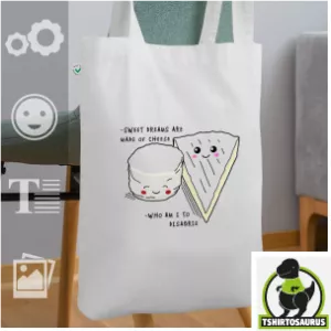 Tote bag citations drôles : sweet dreams are made of cheese, avec des petits fromages qui chantent. Tote bag bio personnalisable, boutique Spreadshirt.