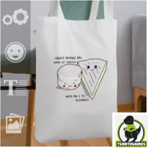 Tote bag citations drôles : sweet dreams are made of cheese, avec des petits fromages qui chantent. Tote bag bio personnalisable, boutique Spreadshirt.