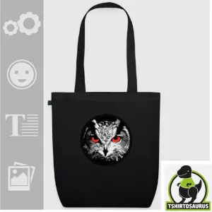 Tote bag hibou bio à personnaliser, tête de hibou réaliste dans un cercle noir, sur tote en tissu biologique, boutique Spreadshirt.