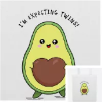 Tote bag humour à personnaliser : tote bag coton avec un avocat au noyau en forme de cœur, parce qu'il attend des jumeaux. Boutique Spreadshirt.