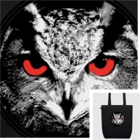 Tote bag à personnaliser, motif hibou dans un cercle, tote bag tissu bio noir, couleur personnalisable.