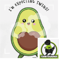 Avocat, motif humour, avocat kawaii avec noyeau en forme de cœur, avec la légende i'm expecting twins.