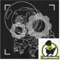 Tardigrade, ourson d'eau, petite bestiole microscopique connue pour sa résistance, représentée portant un casque.