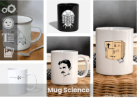 Mug science personnalisé, à imprimer en ligne. Mug Tesla, Schrödinger, tardigrade. Créer votre mug science rigolo.