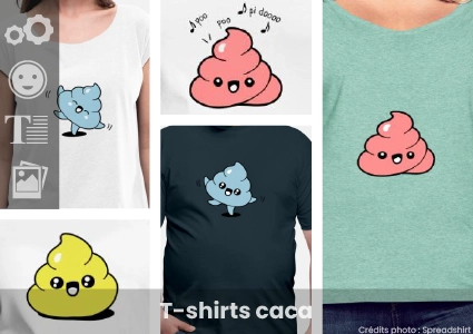 Votre t-shirt caca personnalisé, exemples de modèles et dessins de crottes et cacas personnalisables.