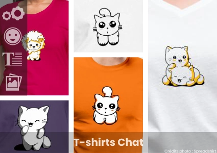 T-shirt chat à personnaliser soi-même, avec l'outil de création Spreadshirt : modèles et designs au choix.
