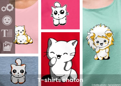 T-shirt chaton : modèles de t-shirts et dessins de chatons à personnaliser soi-même avec l'outil de création en ligne de Spreadshirt.