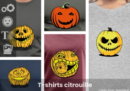Personnaliser et créer un t-shirt citrouille avec Spreadshirt : modèles de citrouilles sculptées, Jack O'Lantern et citrouilles Halloween aux couleurs personnalisables.