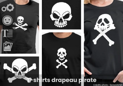 T-shirt drapeau pirate à créer soi-même, transformez votre t-shirt en drapeau corsaire avec Spreadshirt et les dessins Tshirtosaurus.