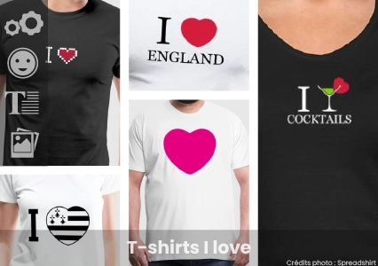 T-shirt I love à créer soi-même : faites votre t-shirt I love + mon texte à l'aide de l'outil de création Spreadshirt.