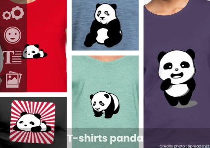 T-shirt panda original : imprimez un panda mignon ou semi réaliste sur un t-shirt de qualité, mise en page facile avec l'outil de personnalisation Spreadshirt.