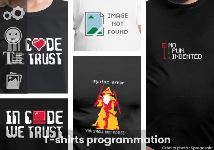T-shirt programmation, blague de développeur et informatique à personnaliser et imprimer en ligne avec Spreadshirt et les motifs programmation de Tshirtosaurus.