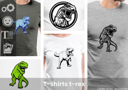 T-shirt t-rex : personnalisez votre dinosaure et imprimez un t-shirt tyrannosaurus original avec l'outil de personnalisation Spreadshirt. T-rex comic, t-rex réaliste tricolore, nombreux dessins.
