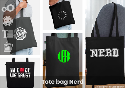 Tote bag nerd à imprimer avec Spreadshirt : concevez, comparez, et imprimez en ligne.